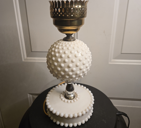 Other - Vintage Antique Milk Glass Hobnail White Table Lamp